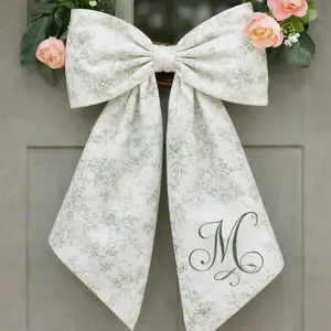 Floral Toile Wreath Sash Monogram Wedding Door Decor Fabric