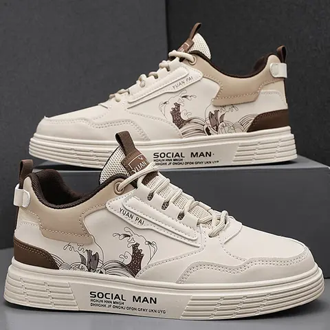 Men's Casual Lace Up Sneakers As Gift, Cute Cartoon Letter Graphic Skate Shoes, Fashion Trendy Trainers Pu Leather Comfortable Shoes, Graphic Print Sneakers