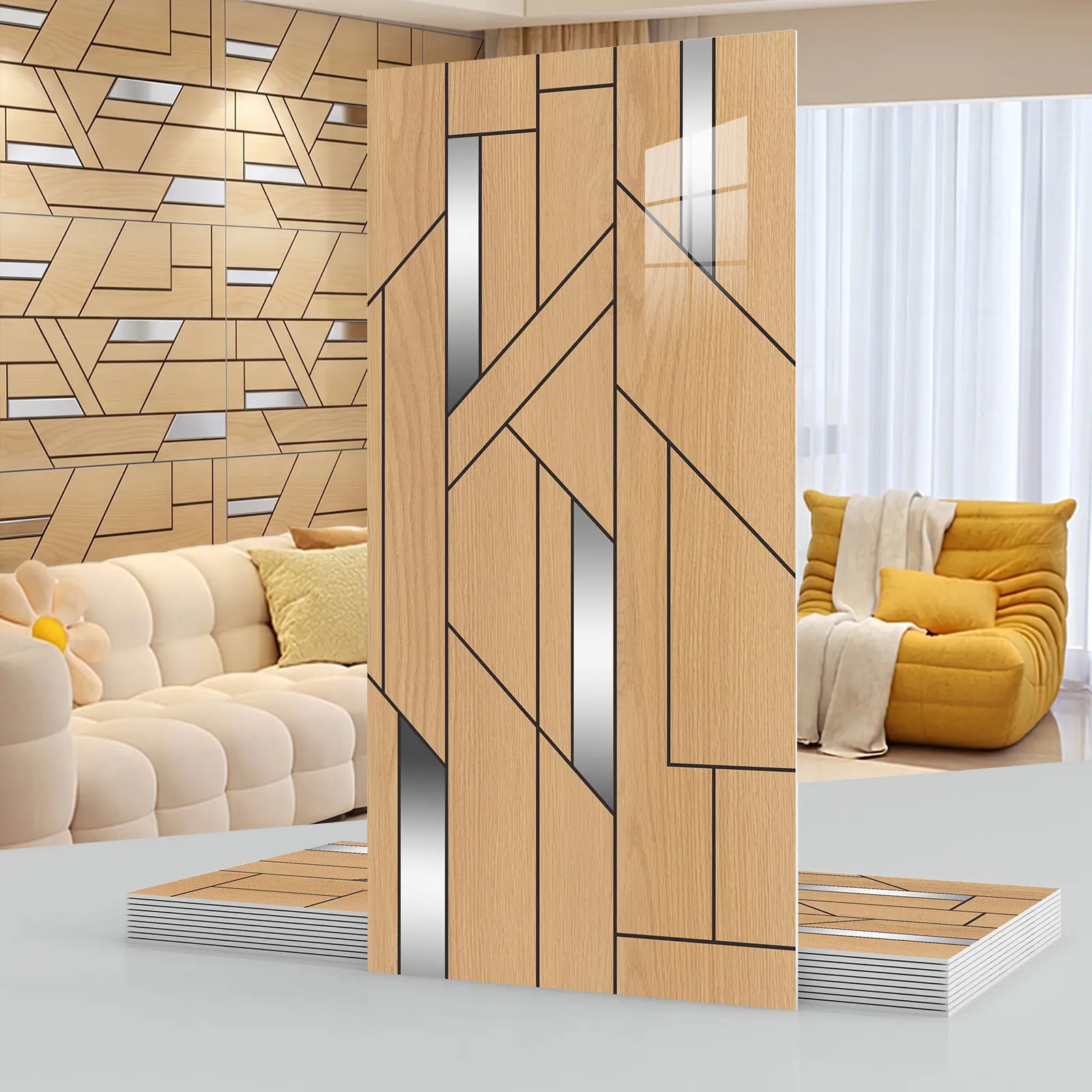 Marble-Look Rectangular PVC Wall Stickers Set Pack - 20/40 Pcs, Smooth Flat Modern Geometric Design, 23.62×11.8 in Peel-And-Stick Waterproof Self-Adhesive Panels, Indoor Home Decor for DIY Enthusiasts (Living Room, Bedroom)