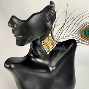 Beaded Net Golden Earrings