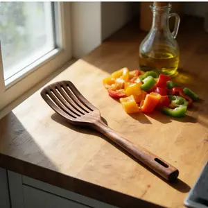 Wooden Handcrafted Long Handle Stir-Fry Spoon, Durable Sturdy Multi-Purpose Kitchen Utensil, Heat-Resistant Non-Slip Grip, Ideal for Cooking & Mixing