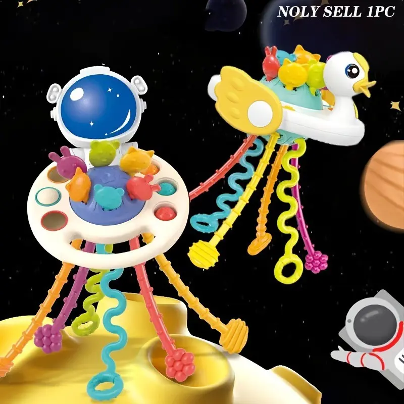 Random Color Astronaut & Duck Design Pull String Toy, 1 Count Early Education Sensory Toy, Interactive Cute Duck Shaped Pull String Sensory Toy for Babies & Toddlers