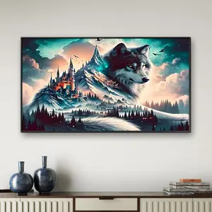 Wolf & Castle Pattern DIY Diamond Arts Colorful Painting Kit without Frame, DIY 5D Diamond Arts Colorful Painting for Bedroom Home Wall Decor