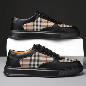Cotton and suede sneakers, vintage, birch brown, checkered