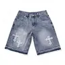 Sopula Studio Men's Wide Vintage Cross-Hiphop Patch Baggy Denim Jorts, Menswear Bottoms, Streetwear Apparel