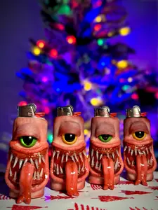 Cursed and Creepy Clay Lighter Sleeve Collection Handmade Horror Inspired Designs with Eerie Detail Fits Standard Bic Lighters Perfect for Collectors