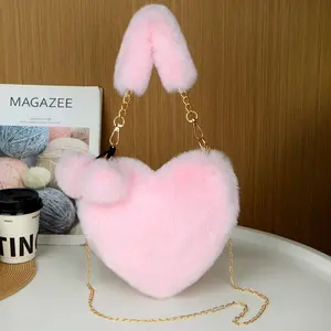 FAURALA Adorable Plush Heart Crossbody Bag for Women, Fluffy Valentine's Day Shoulder Bag with Adjustable Strap, Soft Kawaii Purse with Roomy Main Compartment for your phone, keys, and small essentials