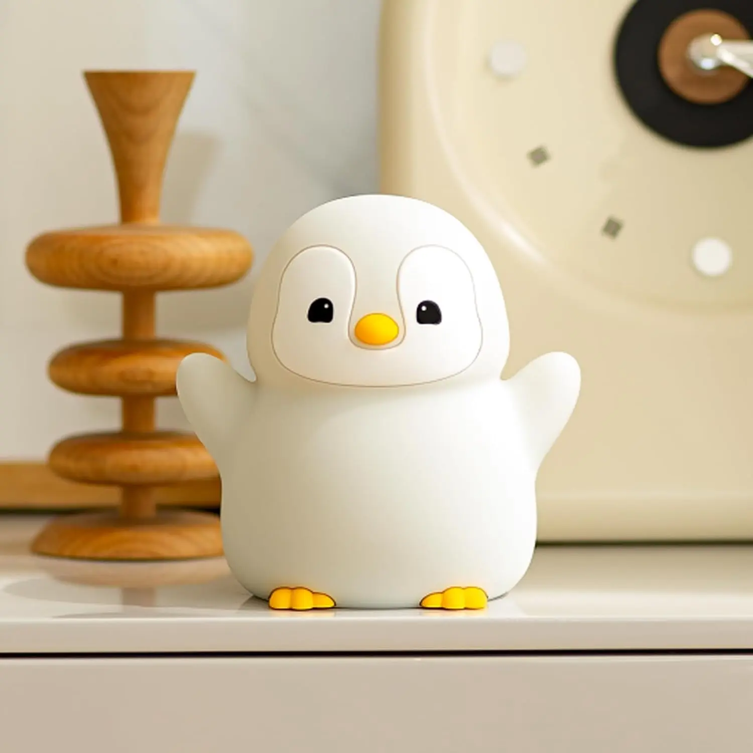 Chunting Happy Penguin Ambient LED Children's Night Light - Food Grade Silicone Squishy Novelty Funny Lamp, 2 Dimming Modes, Dimmable Levels, Indoor Nursery Decor, White Elephant Gift for Kids, Two Dimming Modes