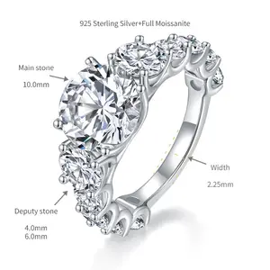 Deluxe full-drill round 10.0mm, 8-carat Moissanite silver-plated gold ring. Engagement