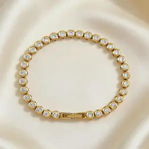 Titanium Steel Tennis Bracelet with Inlaid Zircon Beads| Minimalist Luxury Jewelry