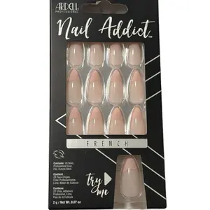 Ardell Professional Nail Addict French Press Glue On Fake Nails - 28 Count with Professional Glue & Cuticle Stick