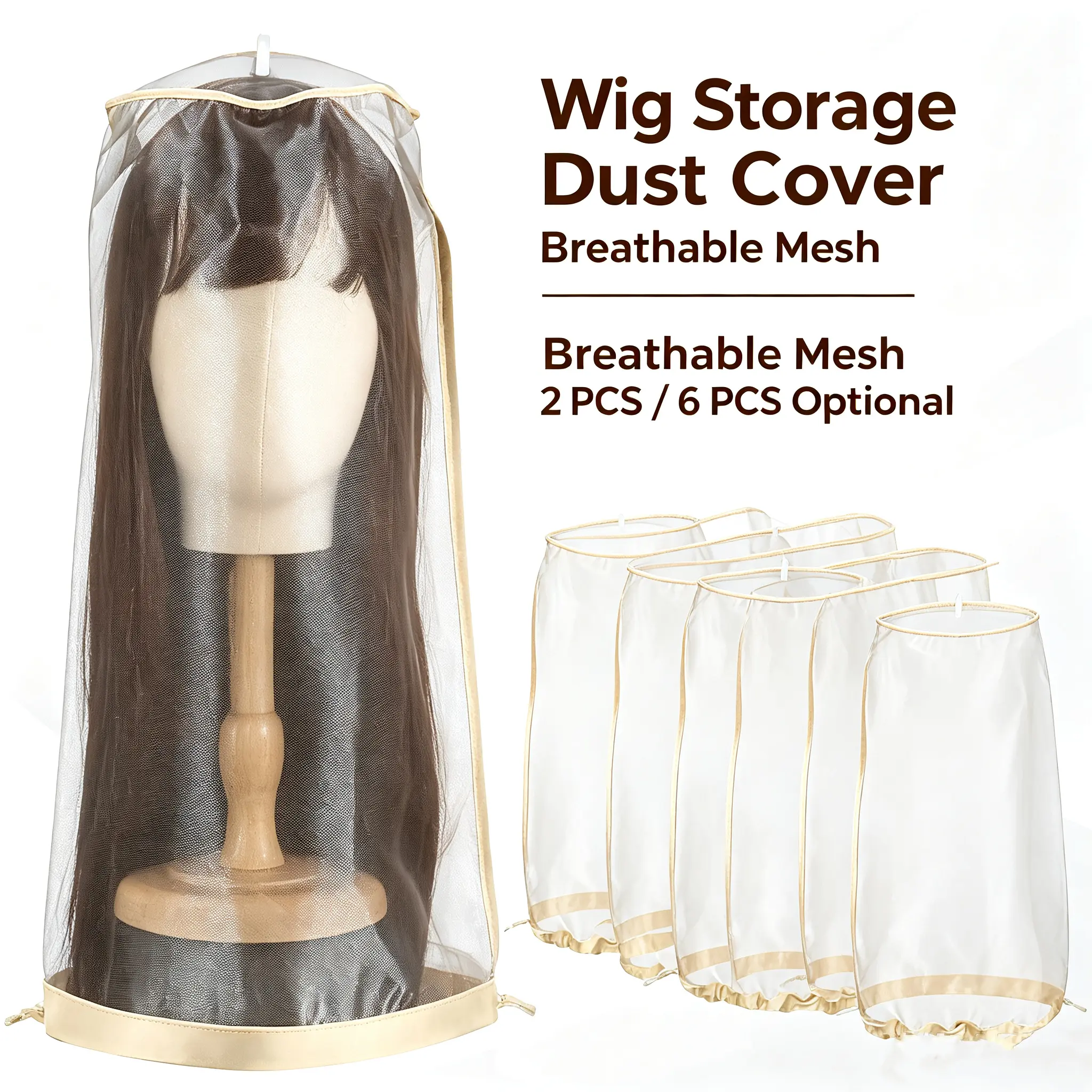 Wig Mesh Dust Cover, Breathable Wig Storage Bag for Mannequin Head, Hanging Wig Protector Keep Wigs Clean & Tangle Free, 2/6 PCS Optional transparent dustproof