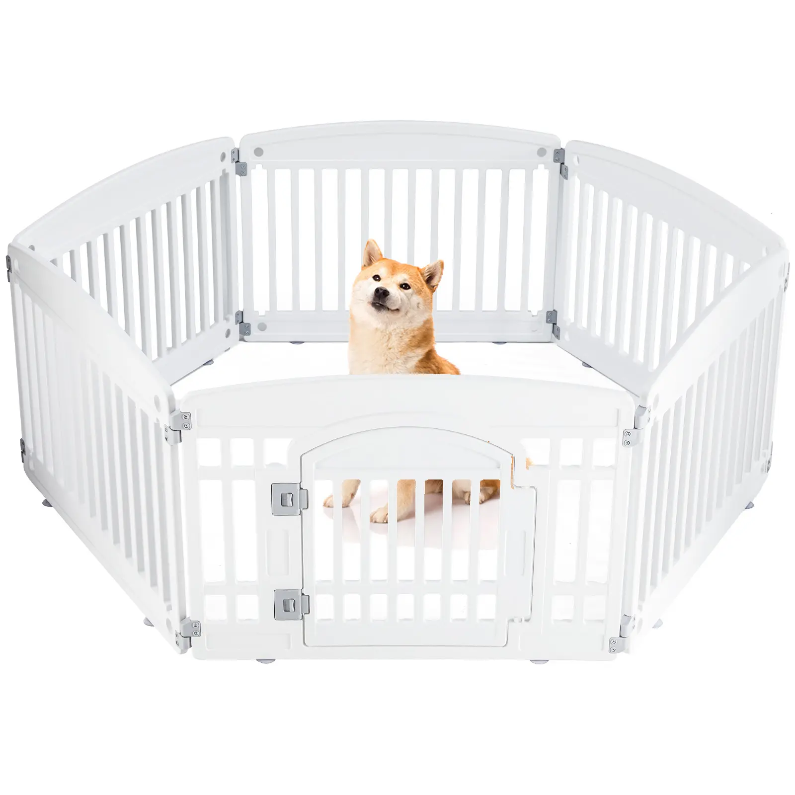 White Foldable Pet Playpen for Indoor & Outdoor Use | 6 Panels with Door | Dense Bite-Resistant Non-Toxic Plastic（Anti-jump top cover sold separately） | Safe Play Area for Small to Medium Dogs & Cats