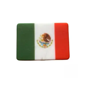 Mexico Pride Silicone Focal Beads - 28mm Rectangle Mexican Flag Design for Jewelry Making, 3mm Hole, Flexible Food Grade Material