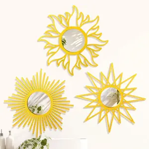 3 Pieces Gold Round Mirrors for Wall Decor,Wood Wall Mirrors Home Décor (Gold)