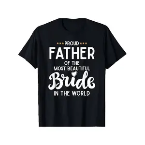 's & 's Groom's Father Wedding T-Shirt - "Proud Father of the Bride" & Bride Text Print, Breathable Cotton Crew Neck Tee, All-Season Comfort, Wedding Party Gift for Dad, Bridegroom's Dad, Casual Short Sleeve Shirt