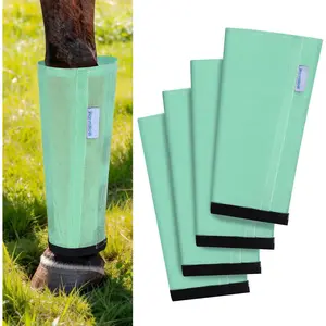 Set of 4 Loose Fitting Mesh Fly Boots for Horses, Adjustable Equine Leg Wraps Socks, Stay Up Not Sag No Rub Reduce Stomping (Mint)