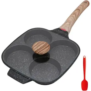 4-Cup Nonstick Egg Pan with Lid, Egg Frying Pancake Omelet Pan Induction Compatible for Breakfast Black
