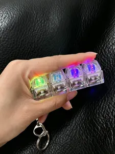 Bag Charm Button Fidget Multifunctional Keychain Transparent-Shell 4-Compartment Fidget Toy With Dazzling Light Effects Trendy, Cyber-Style Stress-Relief Accessories For Bags, Keys, And Earphone Cases An Essential Stress Reliever