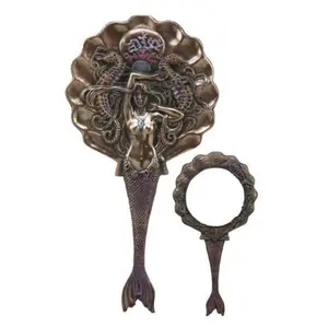 Art Nouveau Sirens of The Seas Mermaid With Seahorses Hand Mirror Figurine 11"H