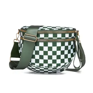 Women's Checkered Crossbody Bag Waterproof Sling Bag With Detachable Strap & Pockets