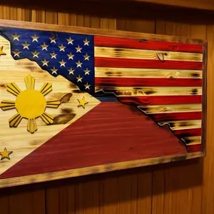 Filipino-American Wooden Flag for Home Decor