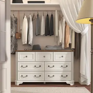 OKD Rustic 7-Drawer Dresser – Tall Wooden Storage Chest for Bedroom, Living Room, Hallway, or Entrance