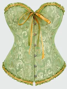 Women's Jacquard Lace Up Grommet Eyelet Frill Trim Shapewear Top, Breathable Fit Elegant Corset Shaper Bandeau Top, Shapewear Tube Top for All Seasons, Tummy Tuck Garment, WomenswearGift（gift）