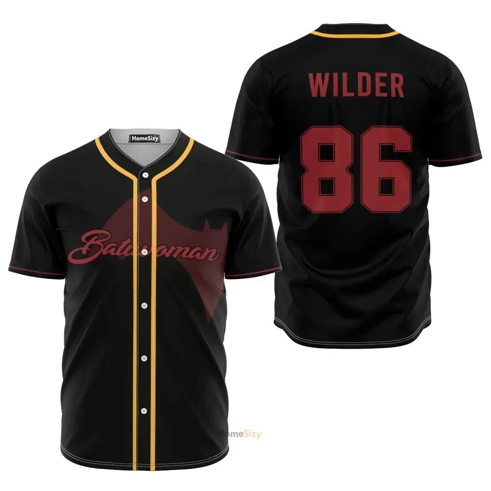 Gothic Superhero Batwoman Black Red Baseball Jersey Wilder 86 Cosplay Streetwear Button Down Mesh Shirt Premium Athletic Fit Gotham Fan Holiday Gift Idea