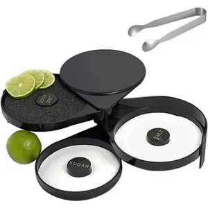 Glass Rimmer Salt Rimmer, 3 Tier Bar Glass Rimmer with 1 Ice Cube Clips Salt Rimmer Set for Margarita Tray and Cocktail Bartender Tool,Salt Box