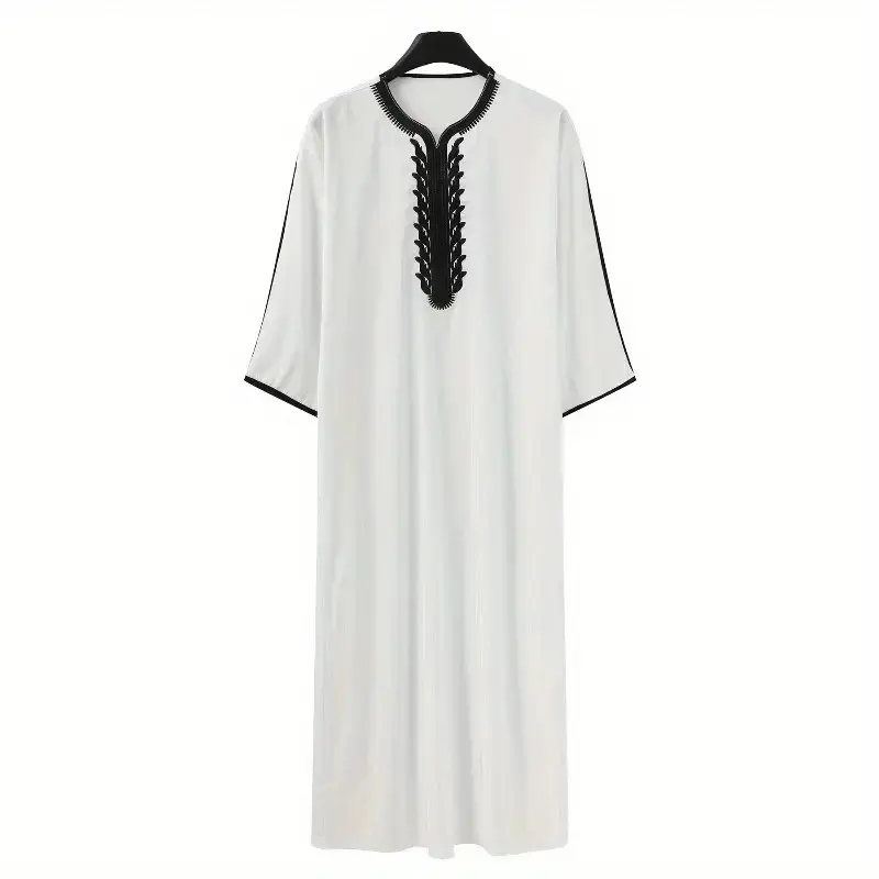 Men's Arabic Thobe Robe - Islamic Formal & Casual Attire with Loose Fit, Black & Golden Accents for Daily Wear, Weddings, Ramadan - Breathable Middle Eastern Clothing
