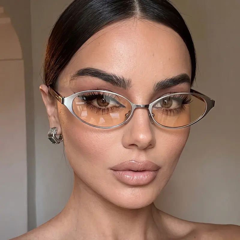 Vintage Oval Slim Sunglasses For Women Y2K Retro Metal Frame UV400 Protection Stylish Eyeglass Unisex Adult Aviator Shades Multi Color Options