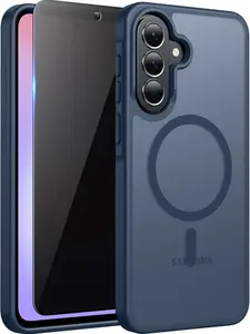 Magnetic for Samsung Galaxy A37/A36 5G Case with Privacy Screen Protector, Compatible with MagSafe, Translucent Matte Anti-Scratched Slim Case for Samsung A37/A36 5G,Blue