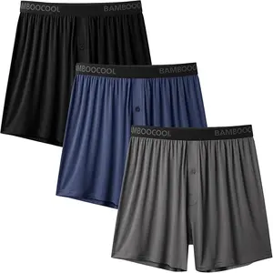BAMBOO COOL Men’s Boxer Shorts Underwear Pack – Soft Breathable Bamboo Viscose Knit Boxers for Men, Comfortable Loose Fit Everyday Underwear (3 or 5 Pack)
