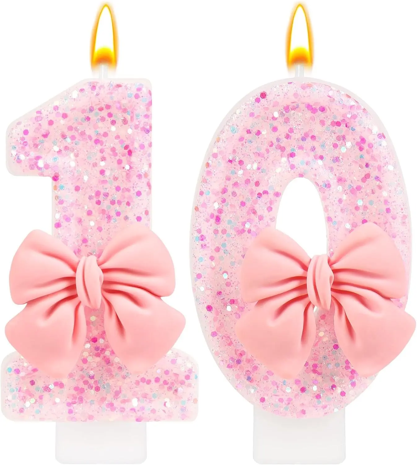 Number 10 Birthday Candle, Pink Bow Birthday Candles, Glitter Candle Cake Topper, Happy Birthday Cake Decoration Gifts, Anniversary Party Supplies for Girl