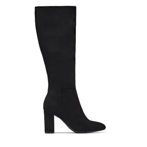 Fine Time Block Heel Knee High Boots - Black Suede