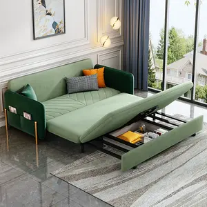 HG PLVTII Storage Sofa Green Beige Gray Convertible Futon Couch Bed with Storage Drawers for Living Room Apartment 3-in-1 Function Cotton-linen Fabric High-density Foam LR