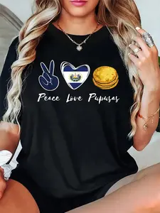 100% Cotton Unisex Camiseta para amantes de las pupusas, amor, paz, El Salvador, comida salvadoreña