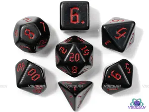 Pit Fiend | Black & Red, Gothic Font | Acrylic Dice Set (7)