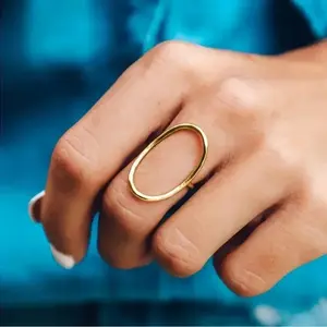 14K Gold Plated Elegant Simple Oval Ring, Suitable for Daily Wear, Vacation, Parties, Valentine's Day, Birthday, Wedding, and Special Occasions