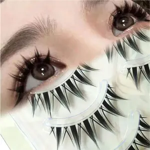 1box 5pairs Natural Style Mixed Blood Feeling False Eyelashes, Transparent Stems Thick Tail Camellia Cartoon Eye Lashes