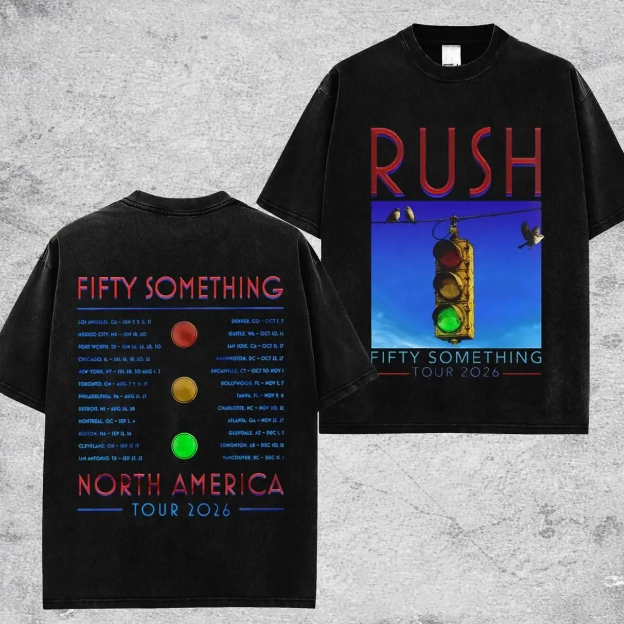 Rush Band Fifty Something Tour 2026 Merch Stoplight Retro Unisex Washed Cotton T-Shirt – Rush Band World Tour 2026 100% Heavyweight Cotton, Classic Rock Cotton Tee, Rock Band Shirt, Gift for Rock Fans, Tshirt, Apparel