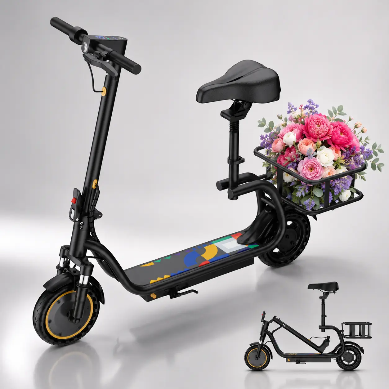 350W Foldable Electric Scooter for Adults, 19MPH Top Speed, 16/28 Mile Range, 4 Speed Modes, 5X Shock Absorption, Smart APP Control, Seat & Rear Basket, UL 2272 Certified Commuter E-Scooter