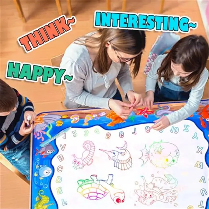 Large Water Doodle Mat for Toddlers, Magical Colourful, 39″×31″ Mess Free Coloring Mat with 2 Water Pens, Educational Toy Gifts for Kids 3+ Year - Ocean drawing board
