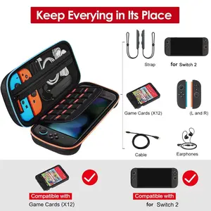 Carrying Case for Switch 2 Model(2025), Portable Hard Shell Pouch Carrying Travel Game Bag for Switch 2 Console Accessories Holds 12 Game Cartridge