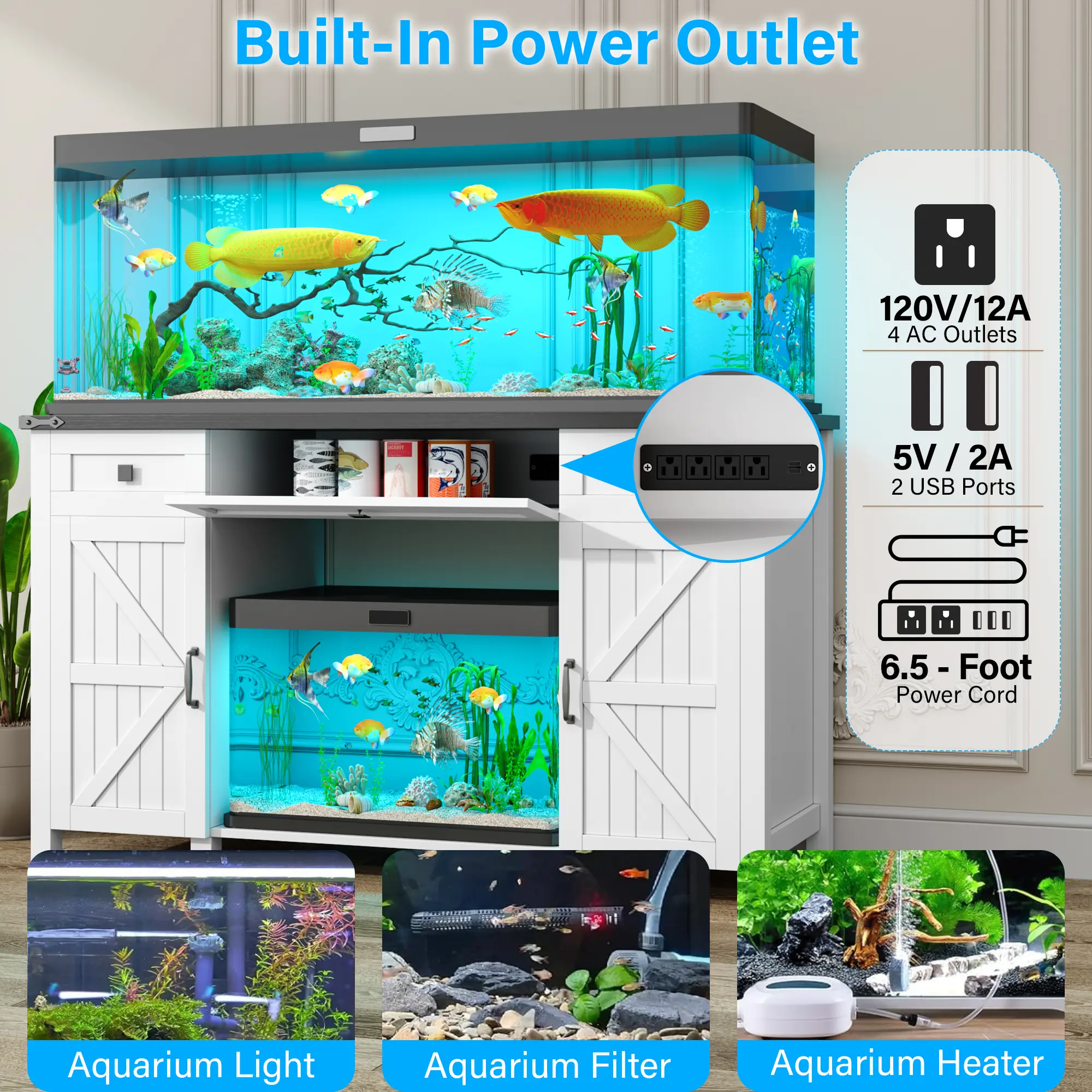 Kepptory Farmhouse 55-75 Gallon Fish Tank Stand with Power Outlet