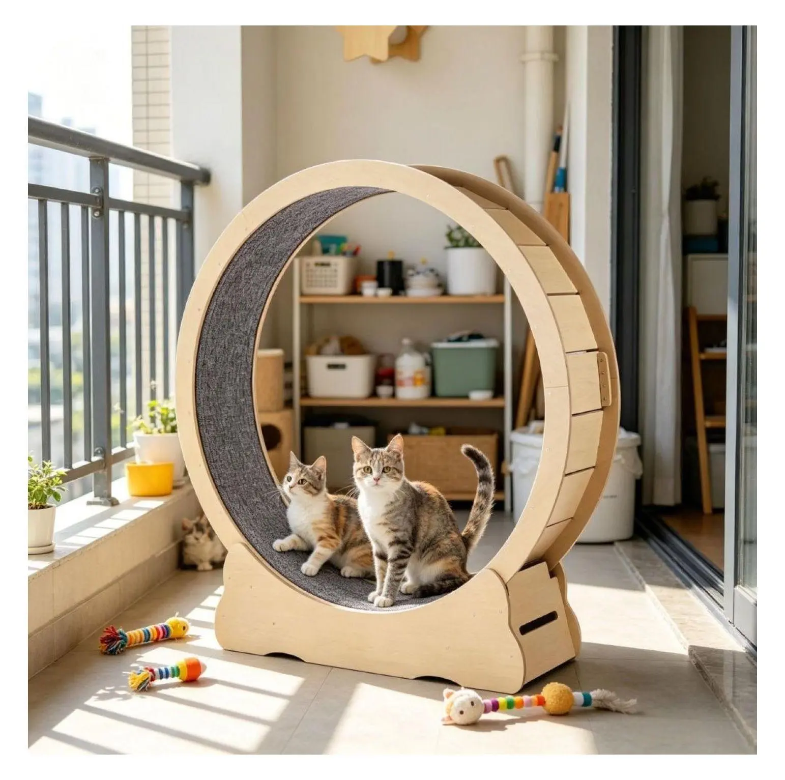 Wooden Cat Wheel, 52" Cat Exercise Wheel, Silent Cat Treadmill for Indoor Cats, Adjustable Cat Running Wheel for All Sizes Up to 30lbs, Solid Wood Cat Wheel default title