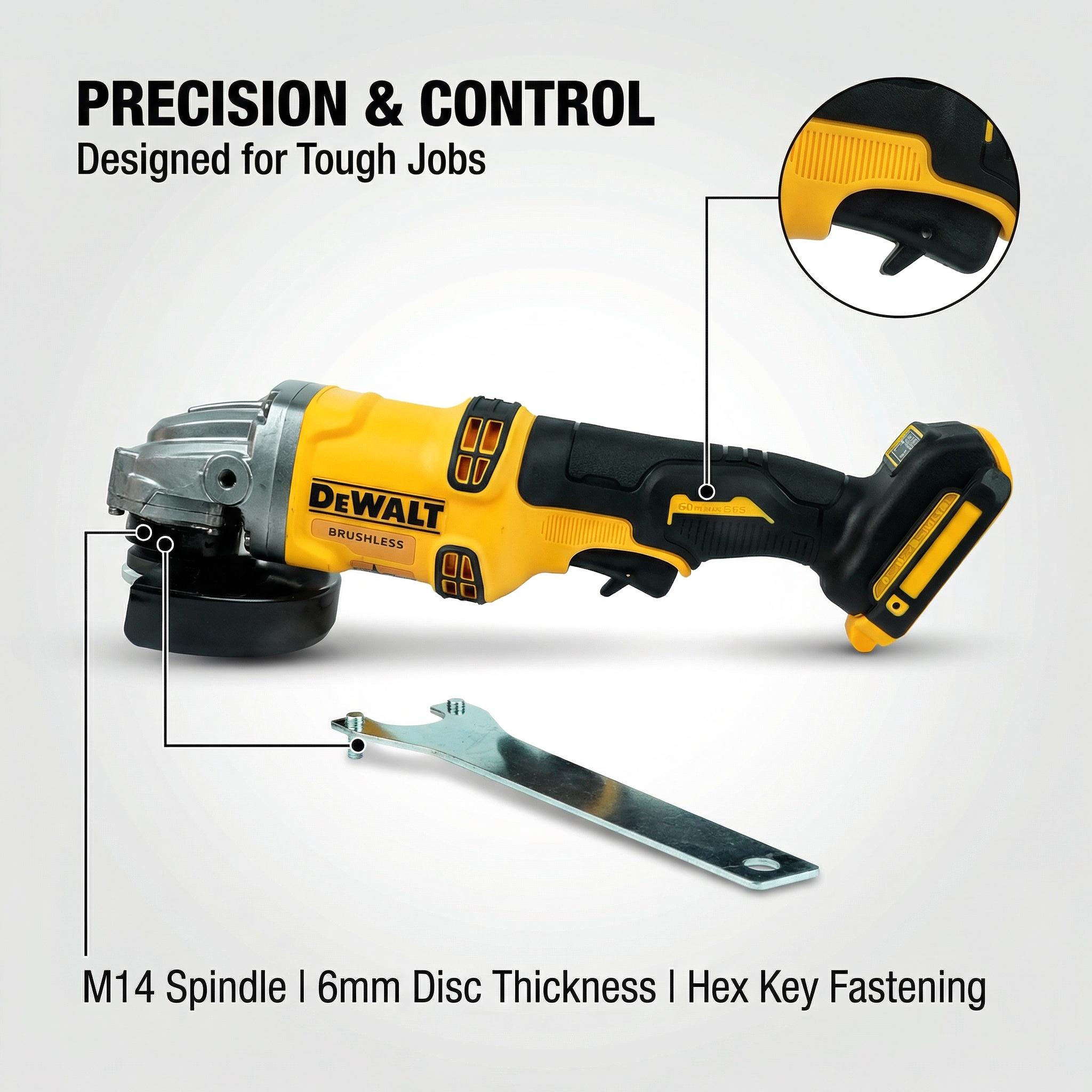 Dewalt DCG405-125 Compact 125mm Grinder With Side Slide Switch For Metal Grinding Cutting And Maintenance Projects job site