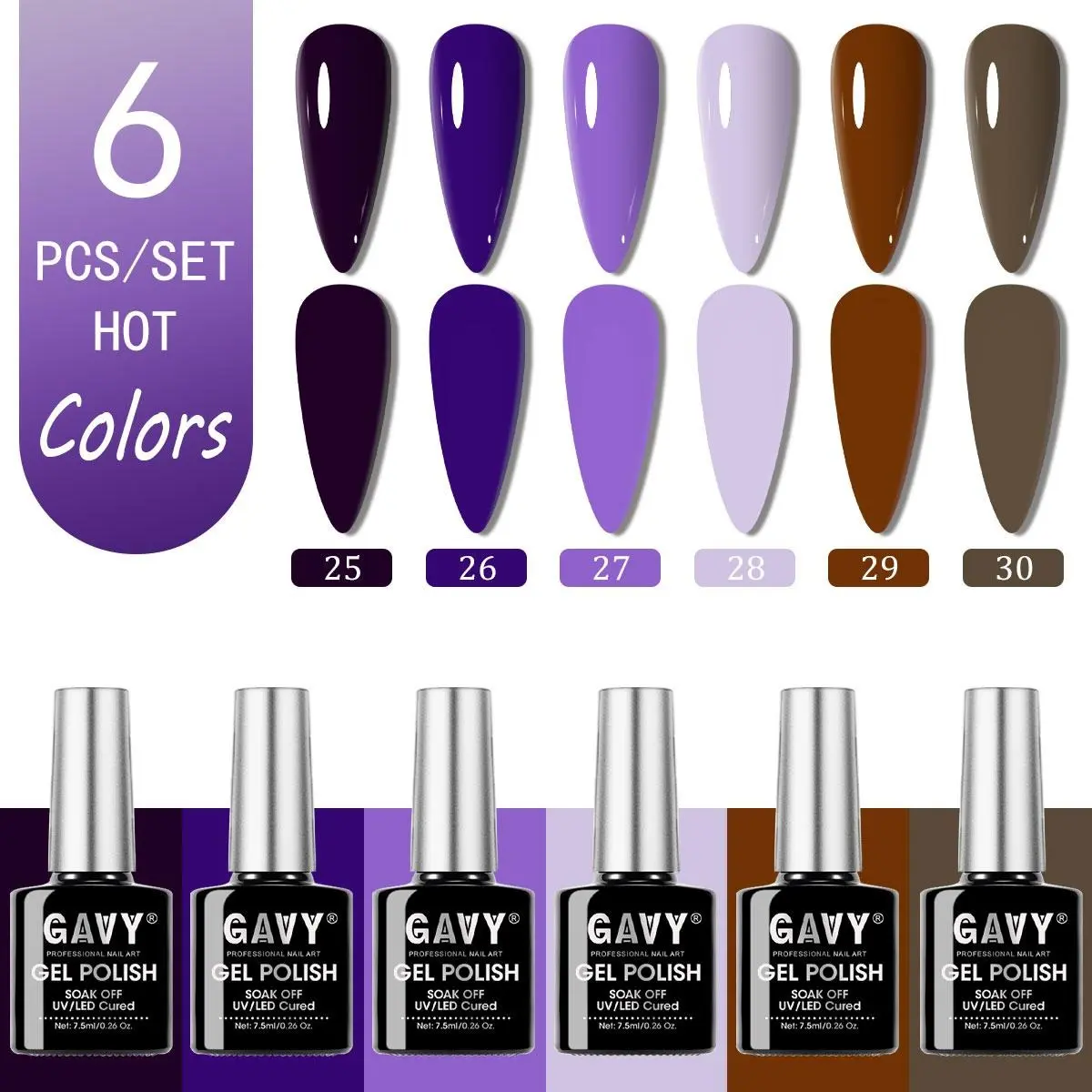 Gel Nail Polish Multi Pack (Set-1, 6 Bottles) - Purple Brown Lavender Fall Shades, Soak-Off UV LED Manicure Kit, Long-Lasting Glossy Nails Polish, Low Odor Cosmetic for Adults, Daily Work, Mother's Day At-Home Use
