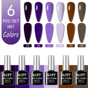 GAVY 6-Pack Gel Nail Polish Multi-Pack (#25-30), Purple Brown Lavender Fall Colors, UV LED Soak-Off Nail Care Manicure Kit, 5-Free Low Odor Long-Lasting Glossy, Wipe-Ready for All Lengths, Daily Use